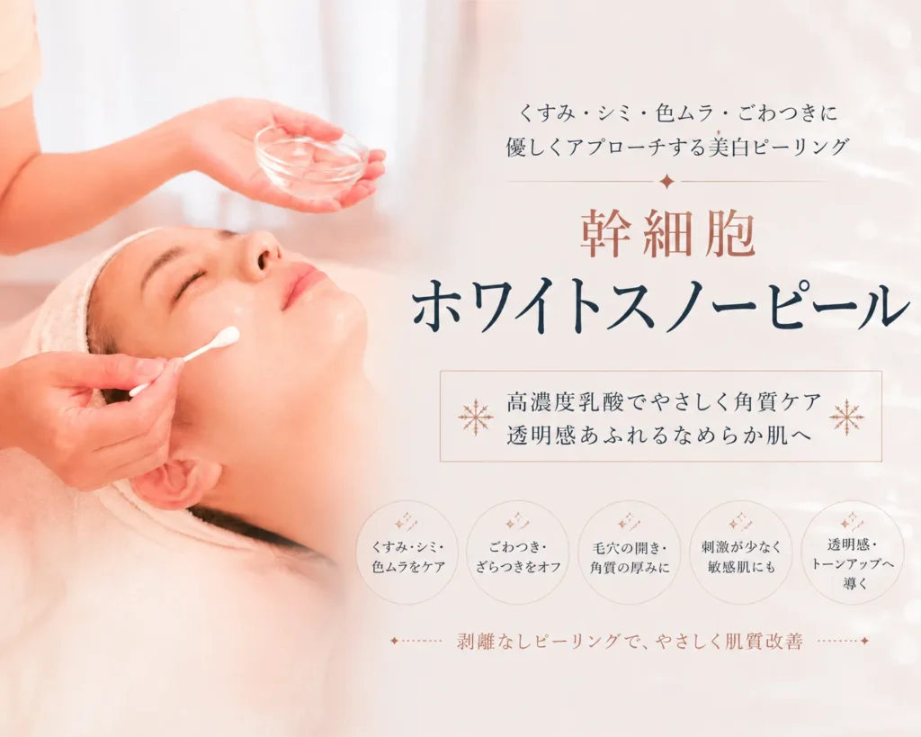 毛穴詰まりやシミ、ざらつきに。幹細胞ホワイトスノーピール札幌。イメージ画像