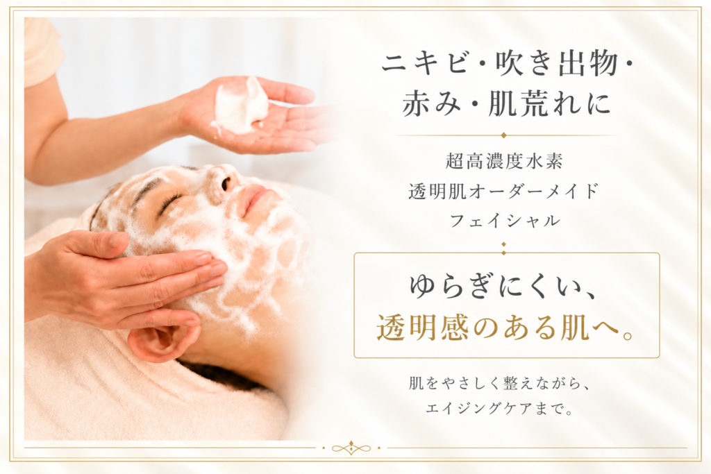 札幌のニキビ・吹き出物・赤みケア｜超高濃度水素透明肌フェイシャル
